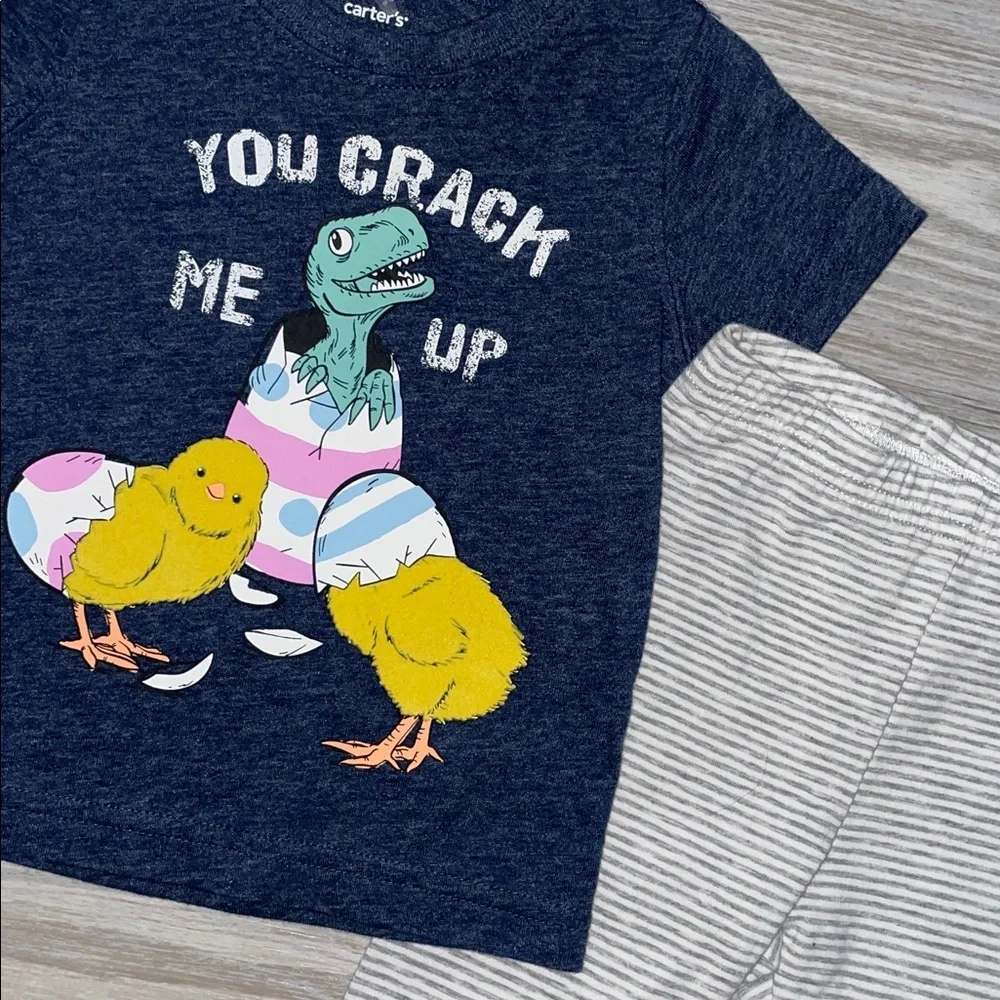 Carter’s Baby Boys 2PC Outfit 6M “You Crack Me Up” Easter Shirt & Stripe Pants